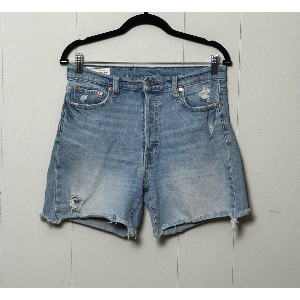 Gap Cheeky Midi Shorts High Rise Distressed Denim Light Wash Button Fly 30 10R